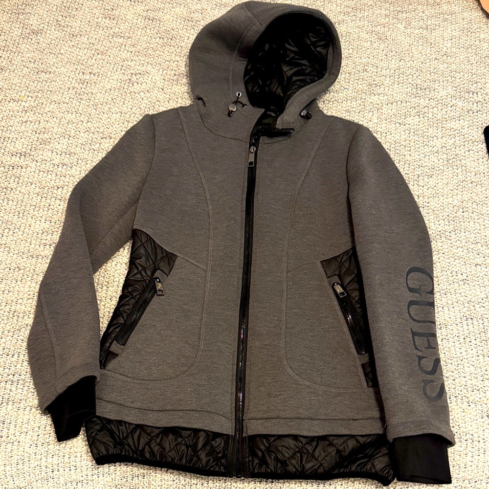 GUESS Women's Charcoal Hooded Jacket size small